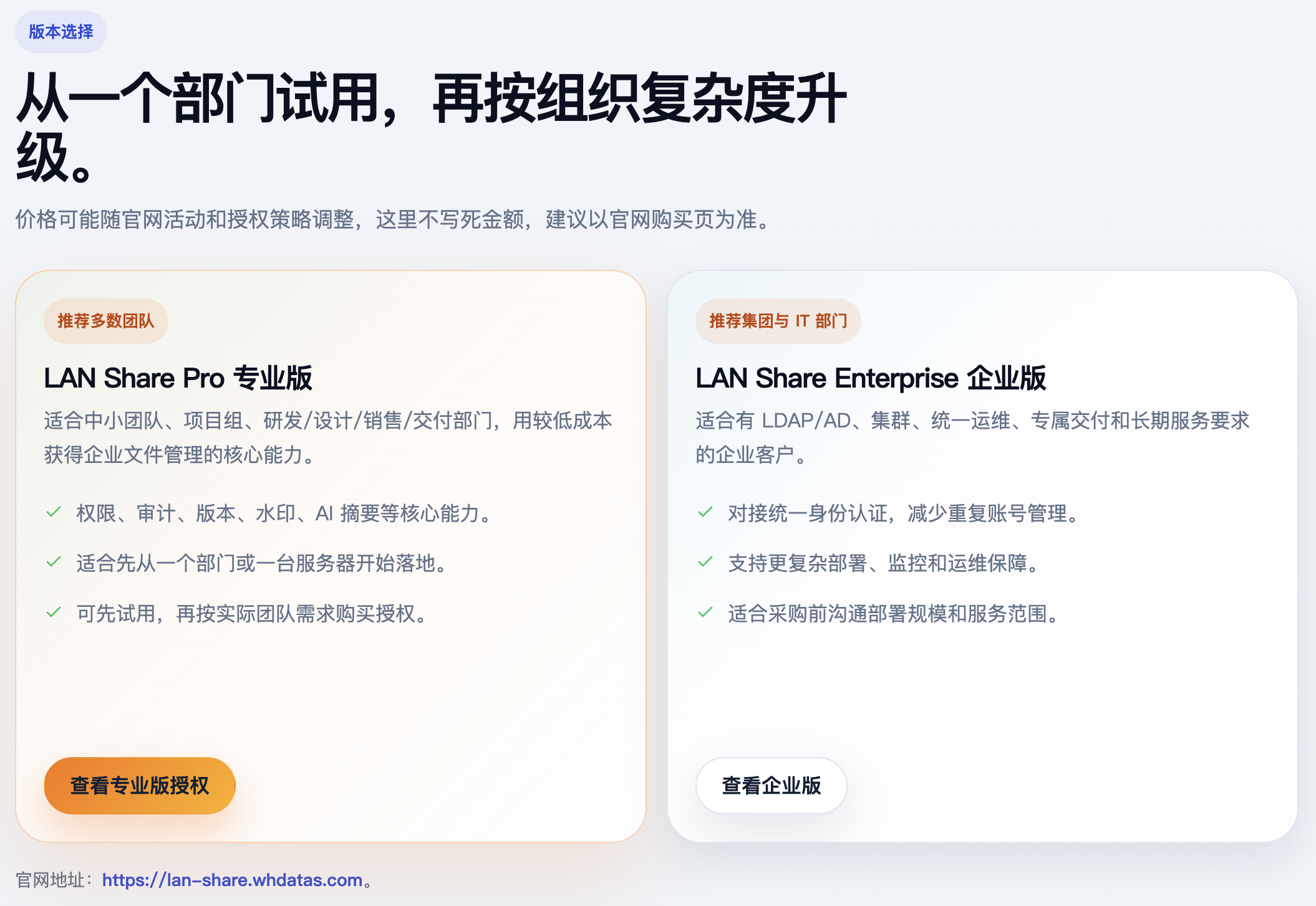 LAN Share Pro 版本选择